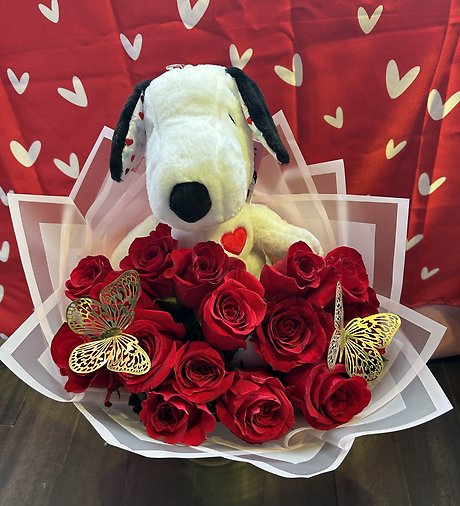 Rose Bouquet with Stuffed Animal